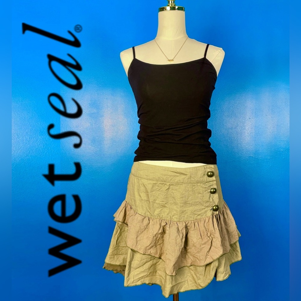 WET SEAL 3-Tiered Boho Olive Green Wrap Skirt, Sz Medium